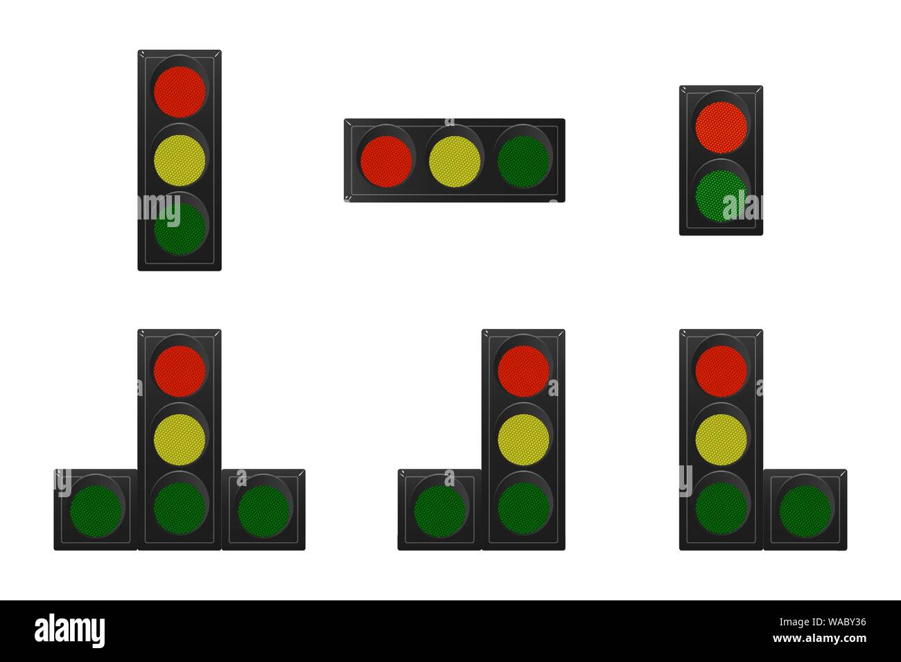Set of traffic lights. Red, yellow and green. Vector illustration
