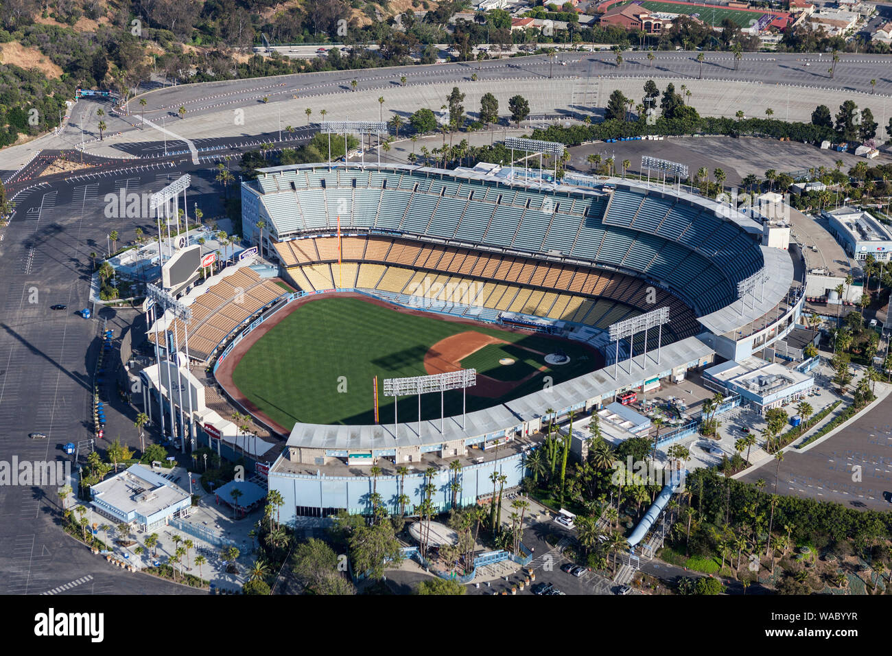 Aerial view of popular Dodger Stadium on April 12, 2017 in Los Angeles, California, USA. Stock Photo