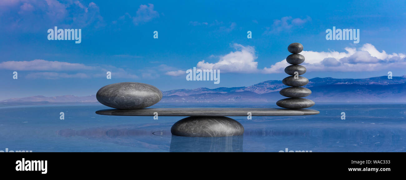 Zen Stones Row From Large To Small In Water With Blue Sky And Peaceful Landscape Background 3d Illustration Stock Photo Alamy