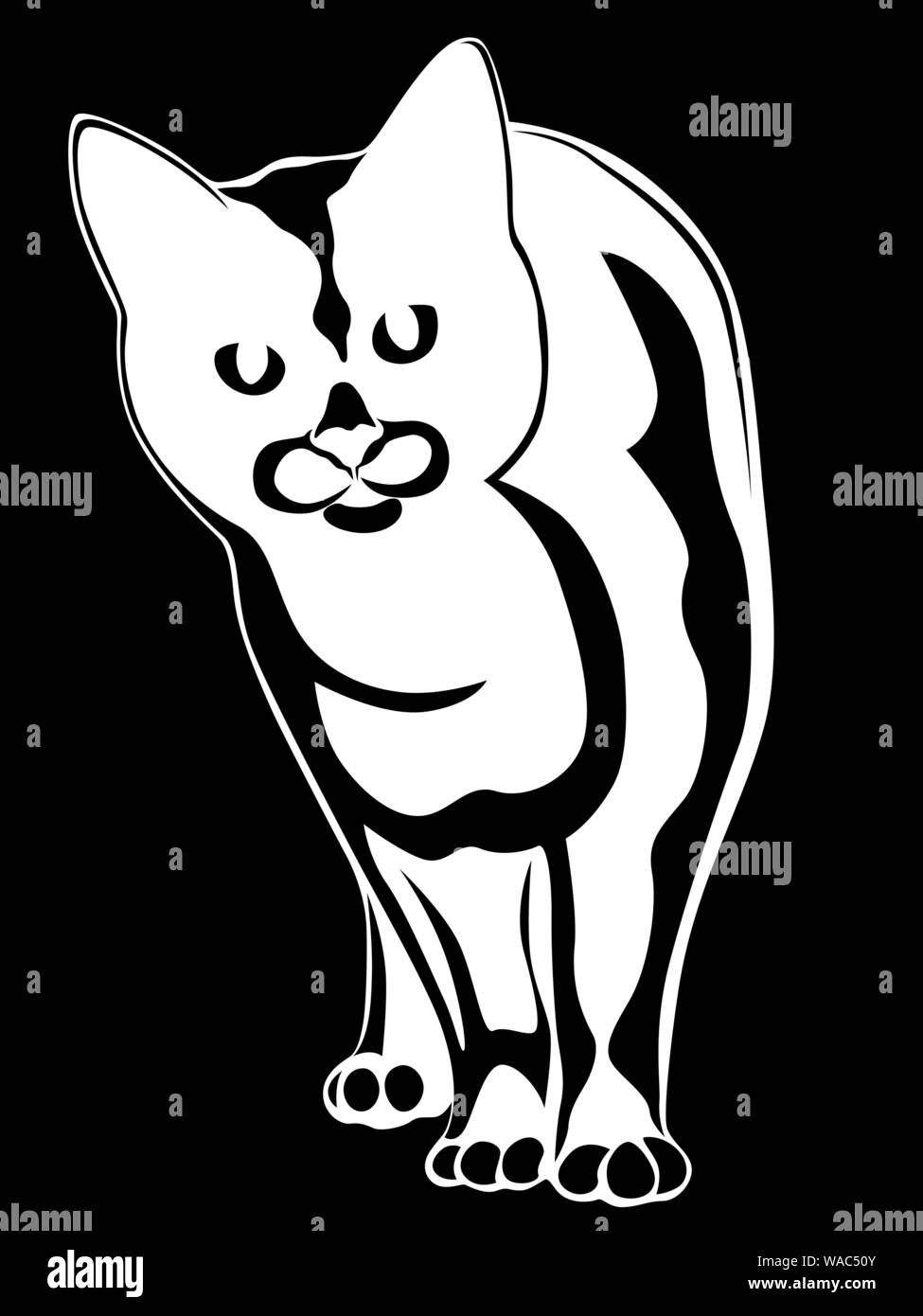 Stencil of abstract cat, black vector hand drawing on the white background Stock Vector