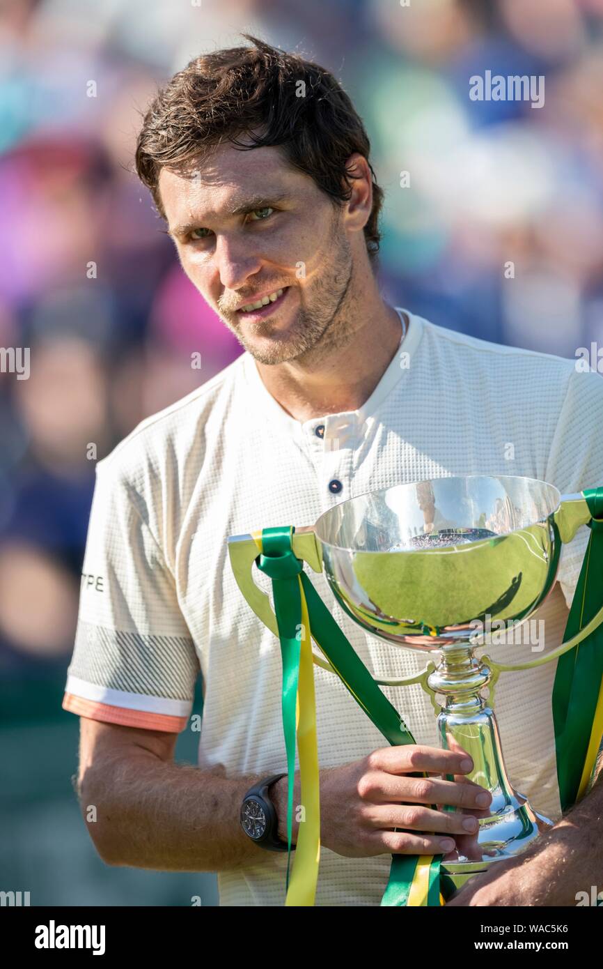 Misha Zverev of Germany, winner of men's singles finals with trophy. He defeated Mikhail Kukushkin of Kazakhstan. Nature Valley International 2018 - S Stock Photo