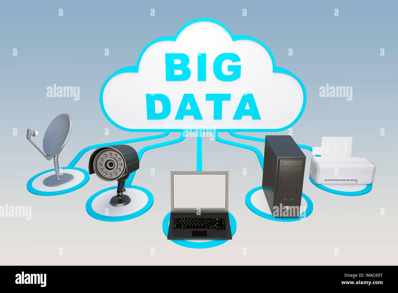 group of laptops connected to database cloud. 3d rendering Stock Photo ...