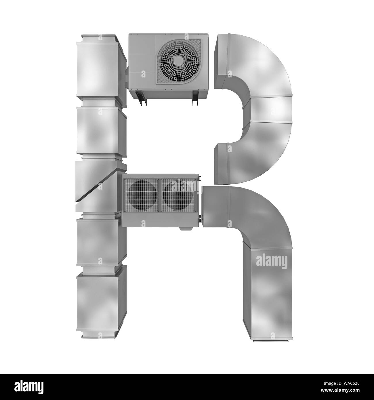 letter R of air conditioning and ventilation pipes. 3d rendering Stock Photo