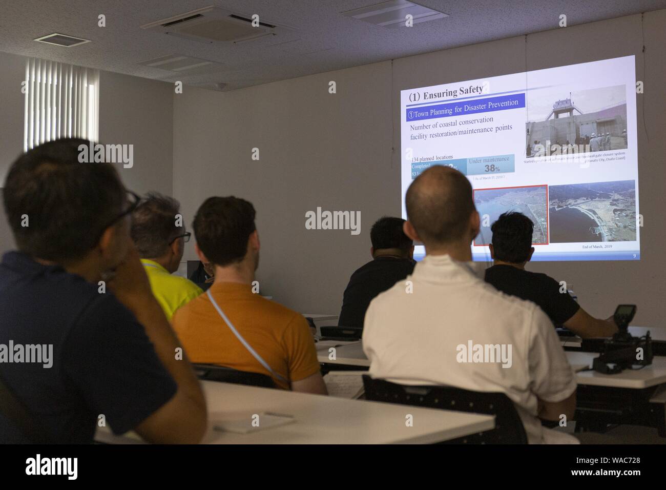 Rikuzentakata Japan 19th Aug 19 A Group Of Journalists Attend A News Conference To Explain The Recovery Status Of Rikuzentakata City After The 11 Tsunami At Community Hall The Takata Matsubara Memorial Park