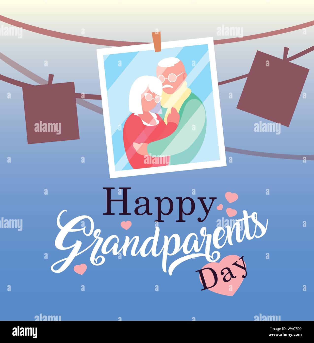 happy grandparents day poster with photo old couple hanging vector ...