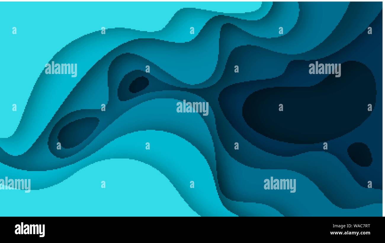 3D abstract blue wave background with paper cut shapes. Vector design ...