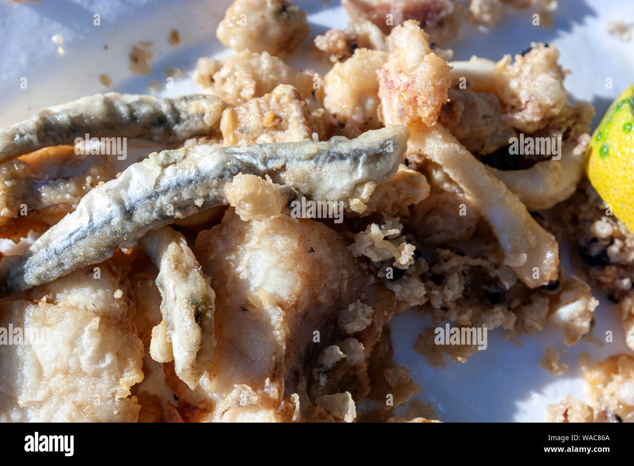 Pescadito frito, fried fish, dish in  in Pedregalejo, Malaga, Andalucia, Spain Stock Photo