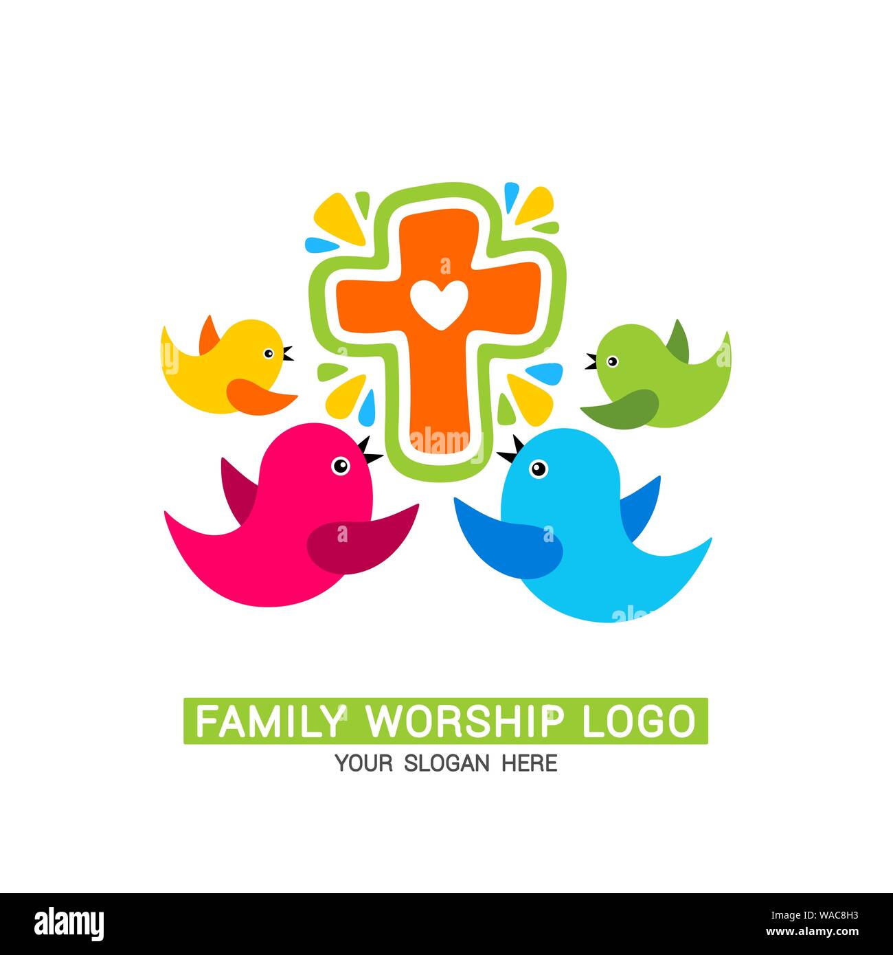 Family worship logo. The family glorifies God, sings to Him glory and praise. Stock Vector