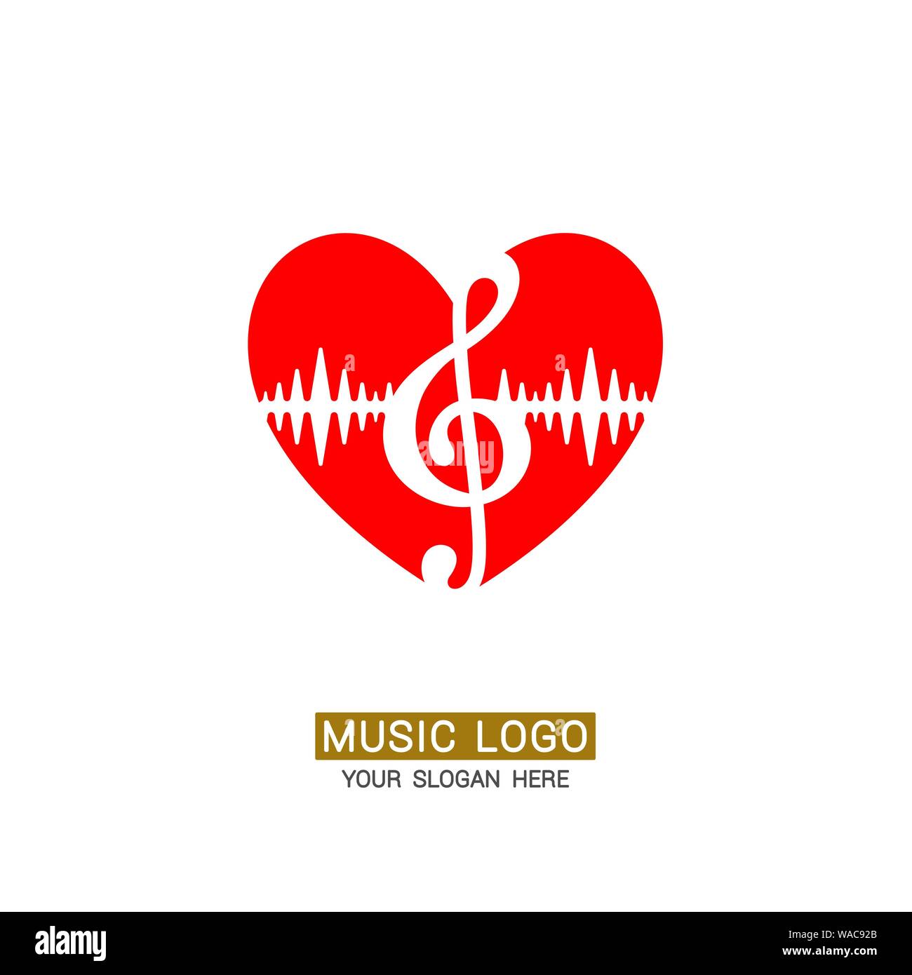 Music logo. Musical heart with treble clef. Stock Vector