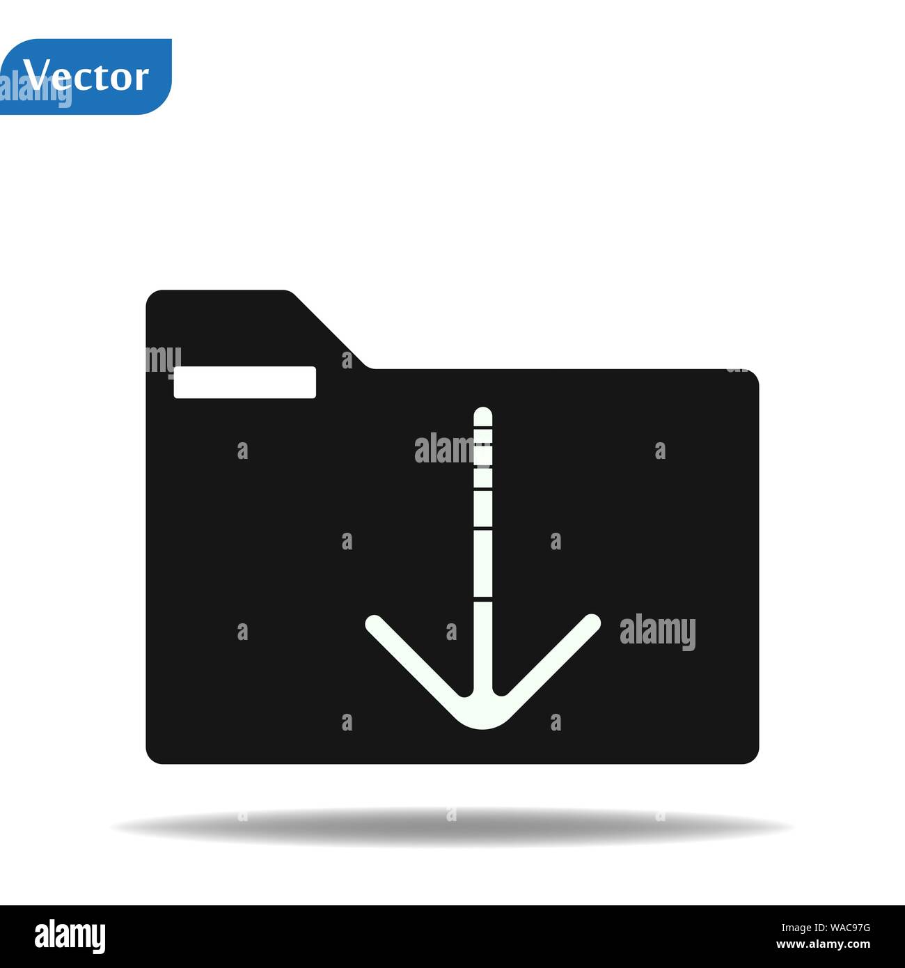 Black download folder glyph flat vector icon on white background. eps10 Stock Vector