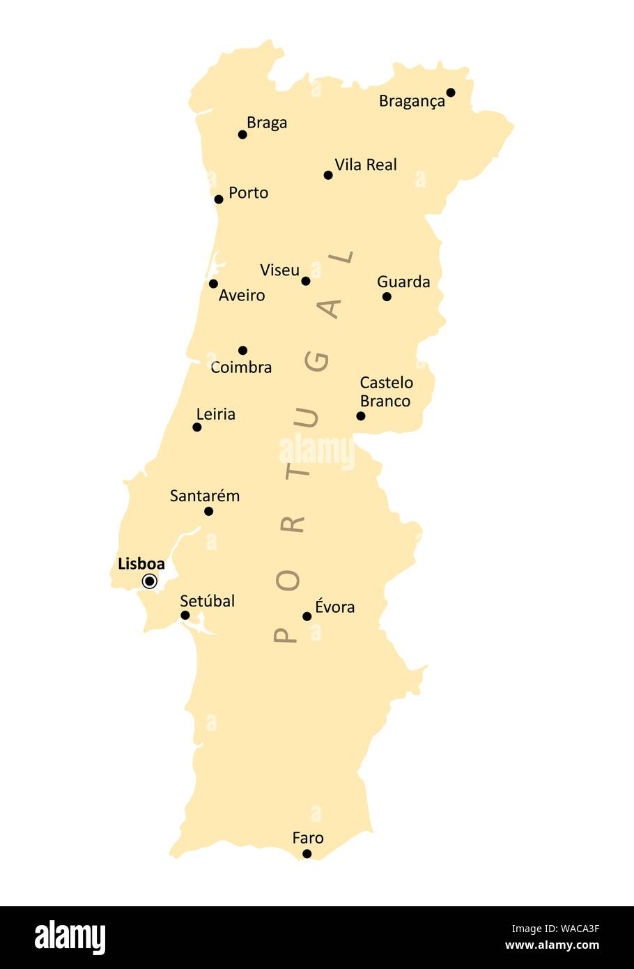 A Map Of Portugal With The Main Cities Isolated On White Background 