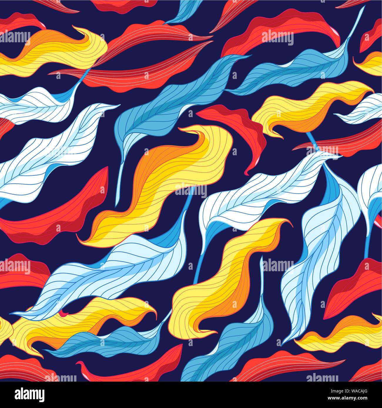 Seamless bright autumn vector pattern with colorful beautiful leaves ...