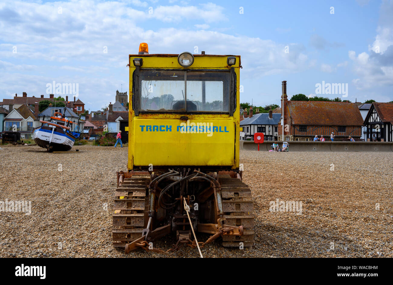 Machinery used by fishermen in Aldeburgh to winch their fishing boats out of the sea. Stock Photo