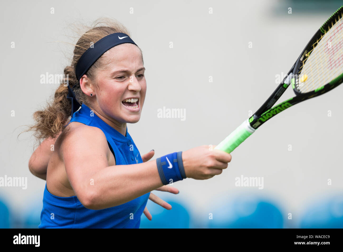 Aegon International 2016, Eastbourne, England -  Jelena Ostapenko of Latvia playing single handed forehand against Daria Kasatkina of Russia. Sunday, Stock Photo