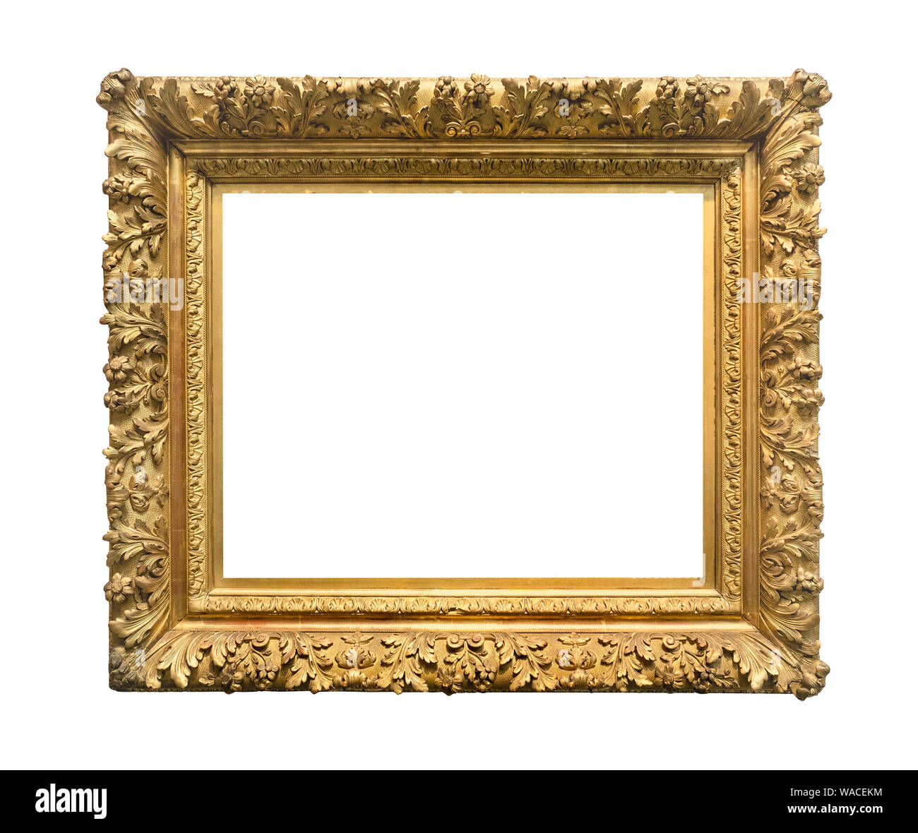 retro wide ornamental baroque painting frame painted in gold color ...