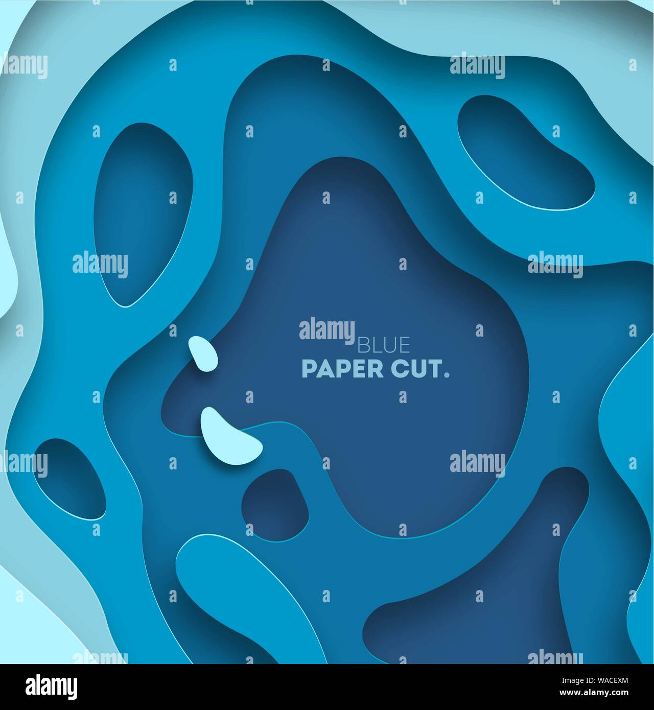 3D abstract blue wave background with paper cut shapes. Vector design ...