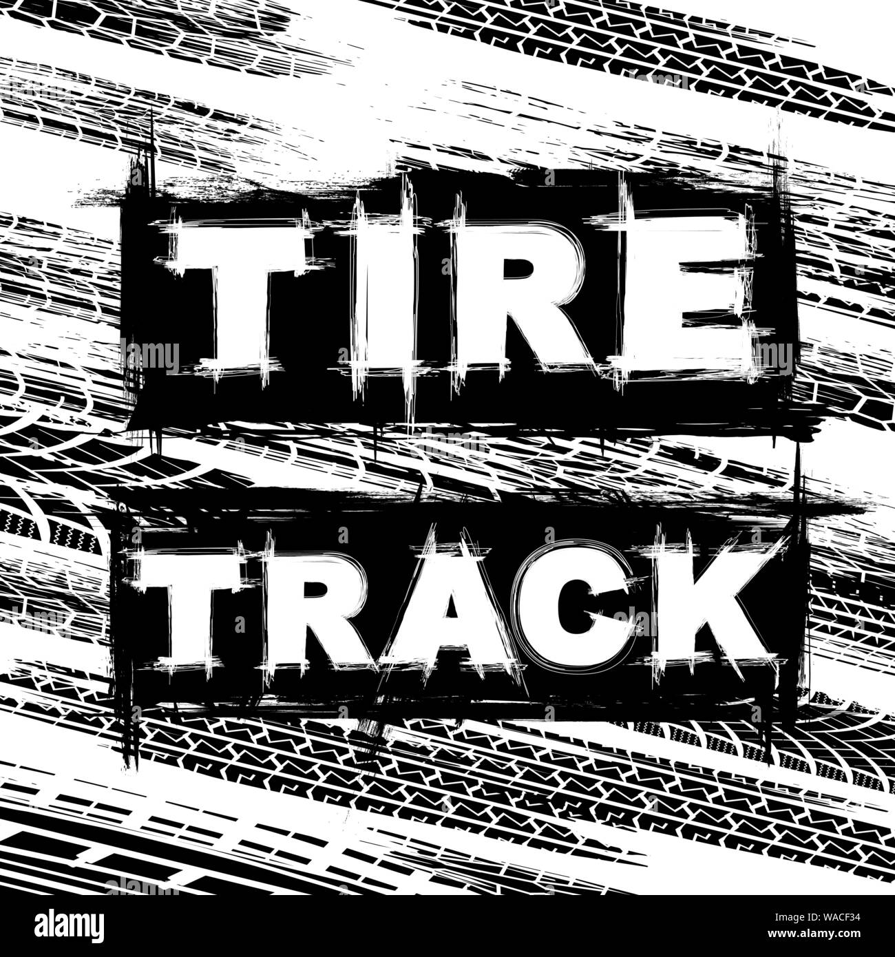White background witth black tire tracks and frames with text Stock Vector