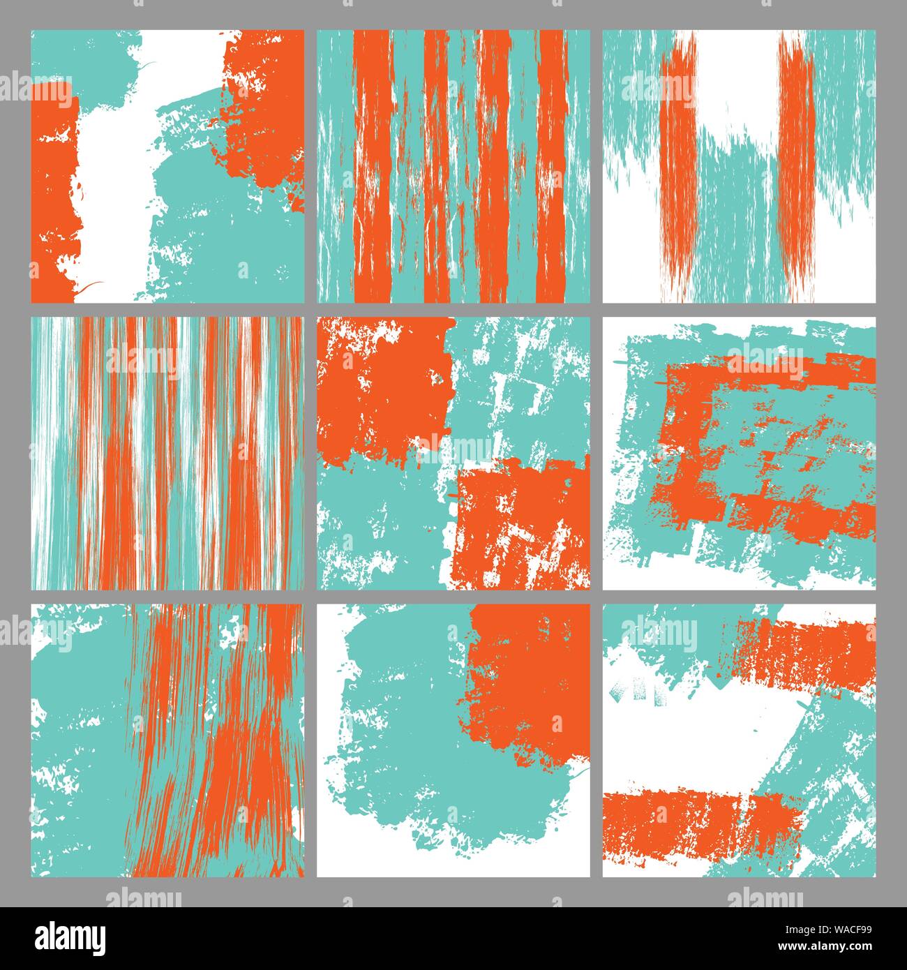 Two color different grunge square frames set isolated on gray background Stock Vector
