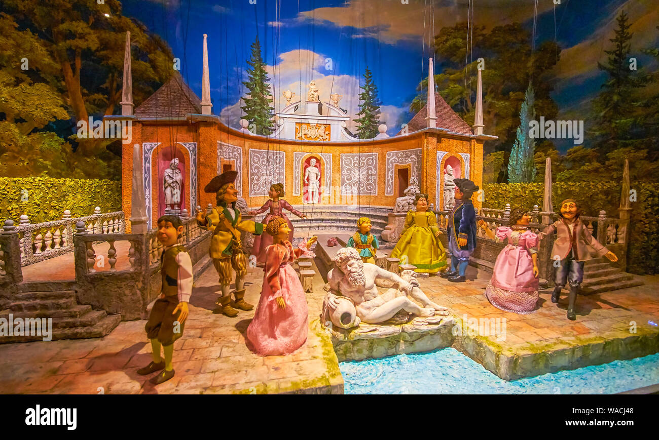 SALZBURG, AUSTRIA FEBRUARY 27, 2019 The puppets in colorful dresses