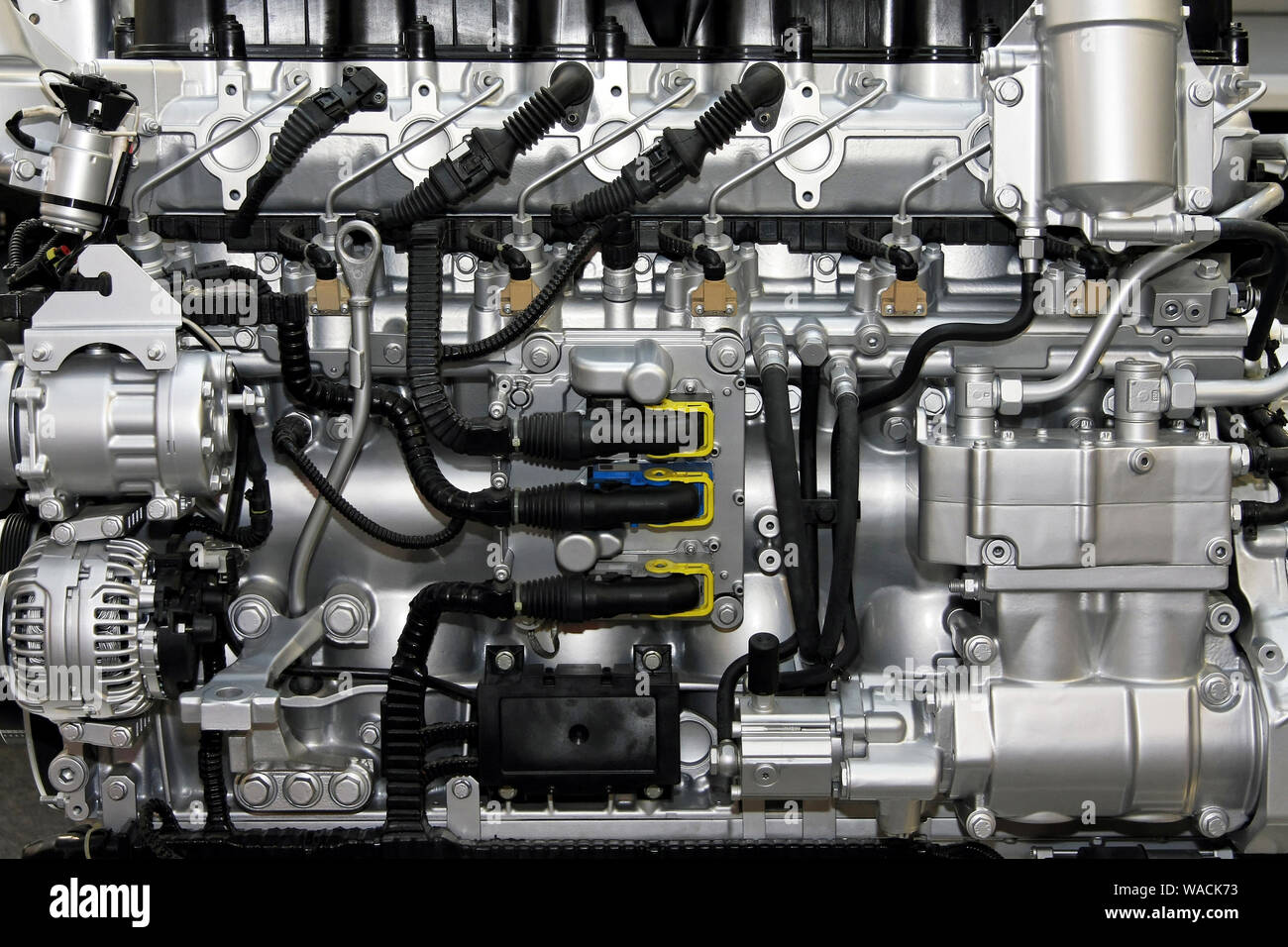 Close up shot of common rail diesel engine Stock Photo