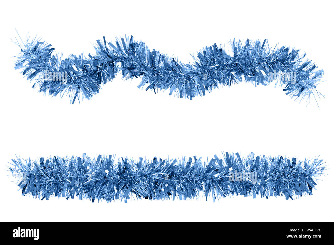 Two Christmas blue tinsel for decoration. White isolate Stock Photo