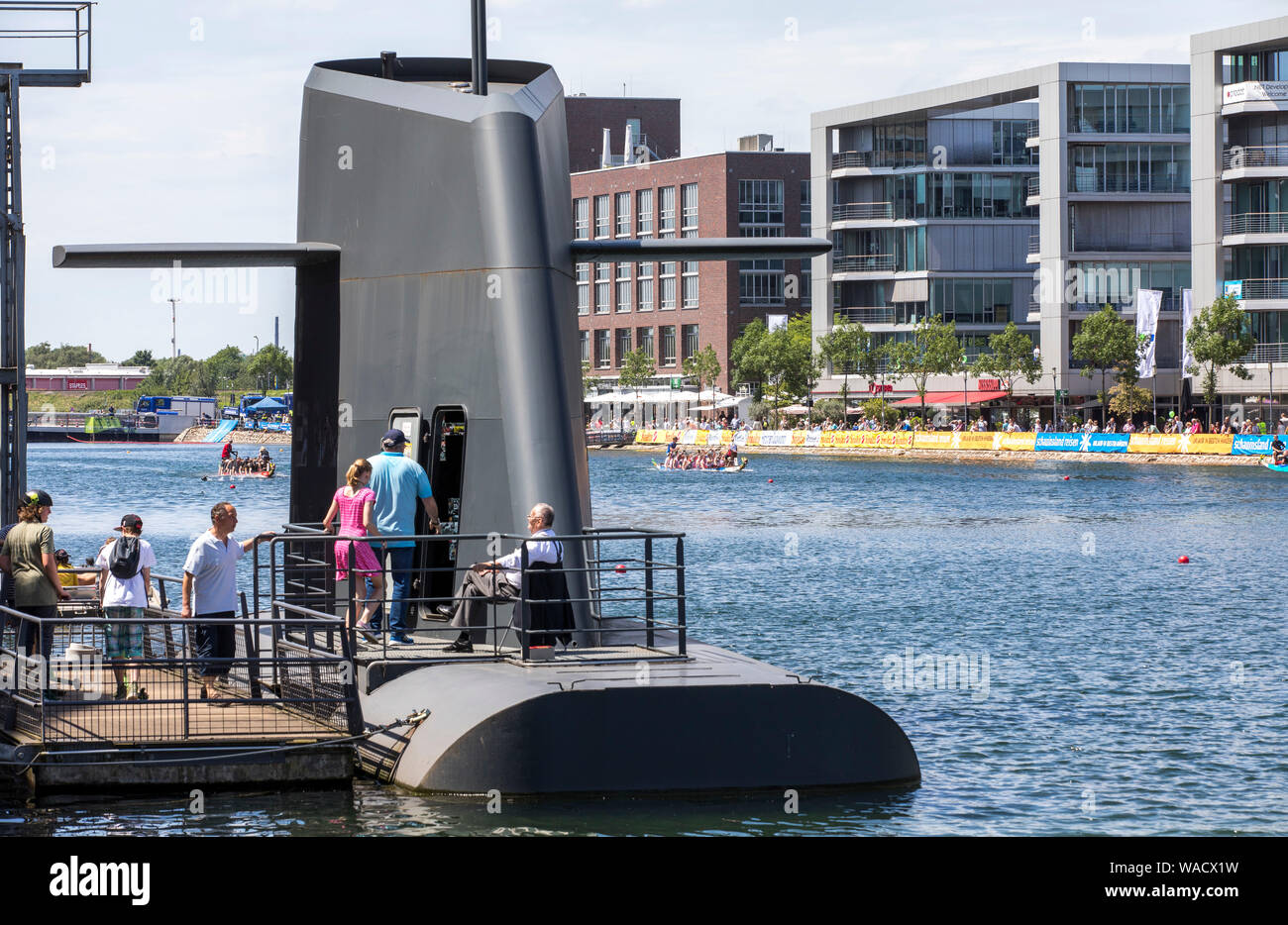 Duisburg, inner harbour, art submarine, work of art : 'I CAN, BECAUSE I WANT, WHAT I MUST do' Stock Photo