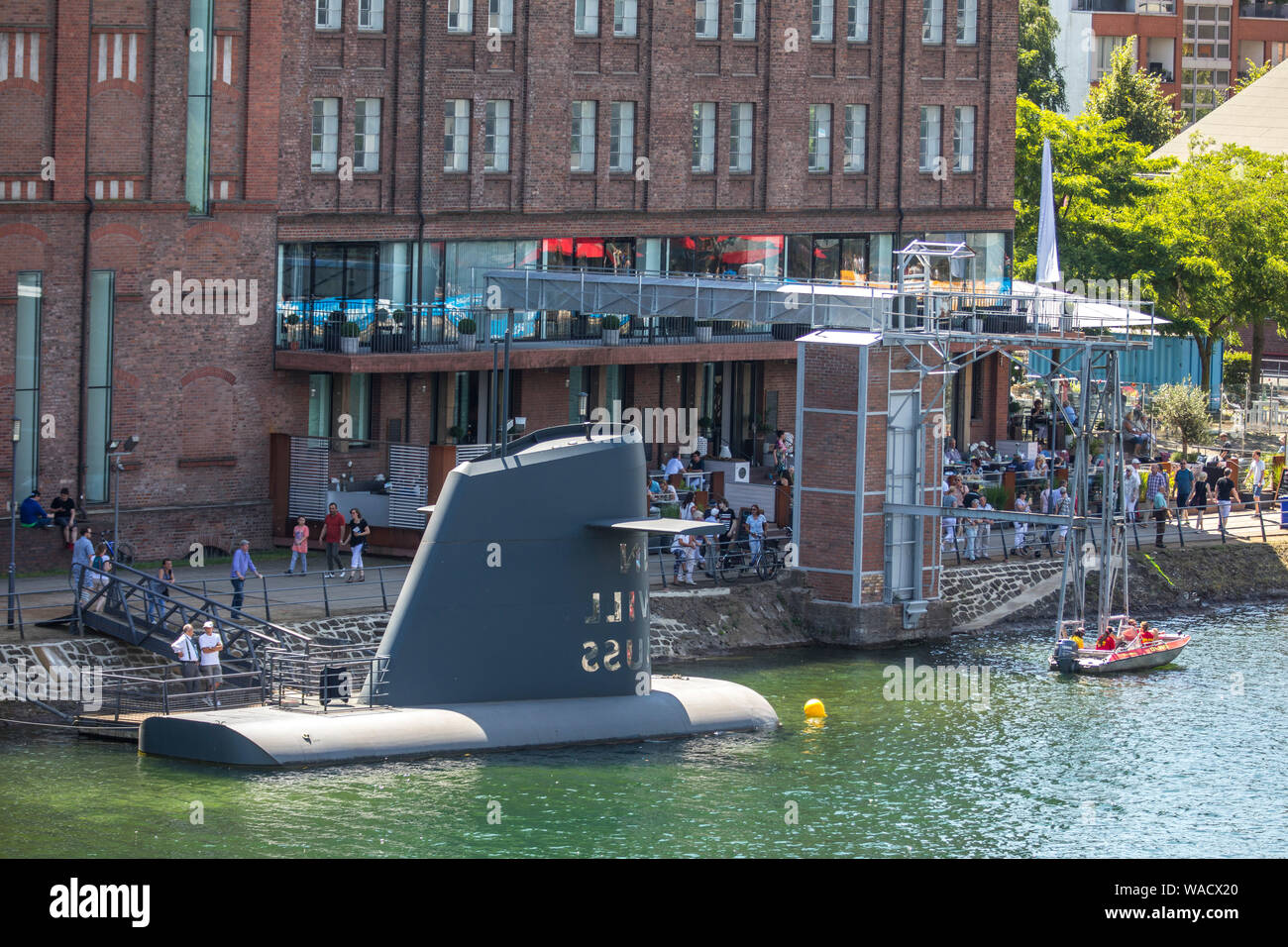 Duisburg, inner harbour, art submarine, work of art : 'I CAN, BECAUSE I WANT, WHAT I MUST do' Stock Photo