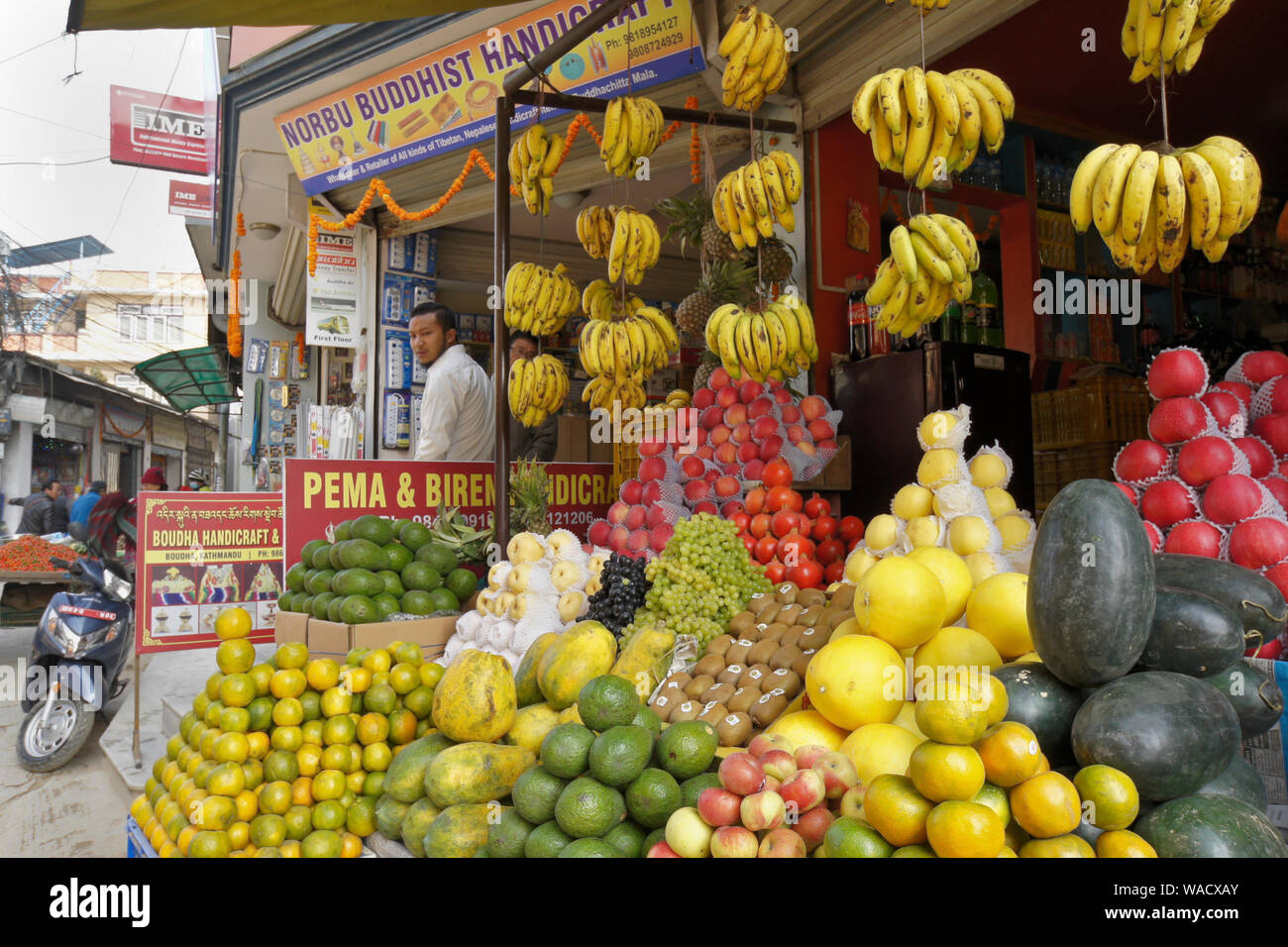 Produce for sale in market at Boudhanath, Kathmandu Valley, Nepal Stock