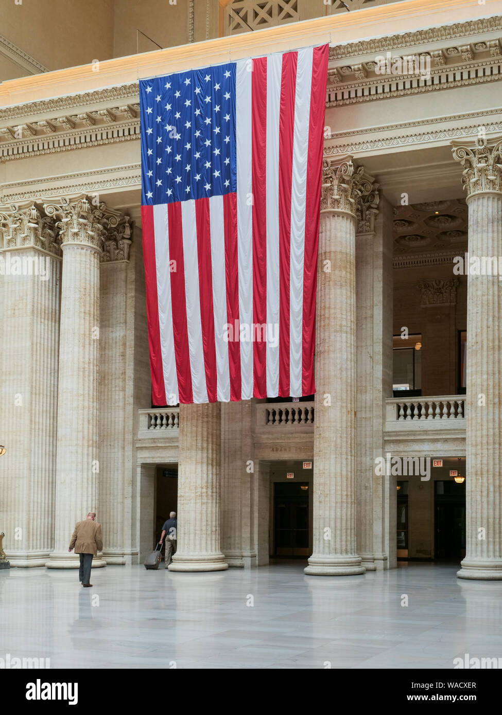 American flag, Great Room, Union Station. Chicago, Illinois. Stock Photo