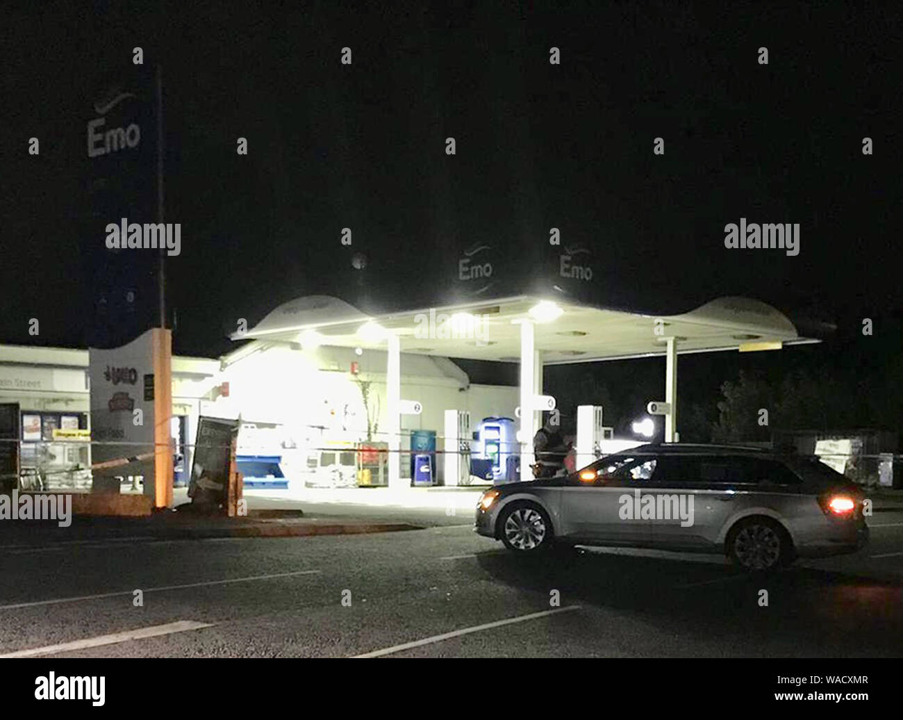 The scene in the village of Waringstown, Co Down, where a man has been shot dead at a petrol station. Stock Photo