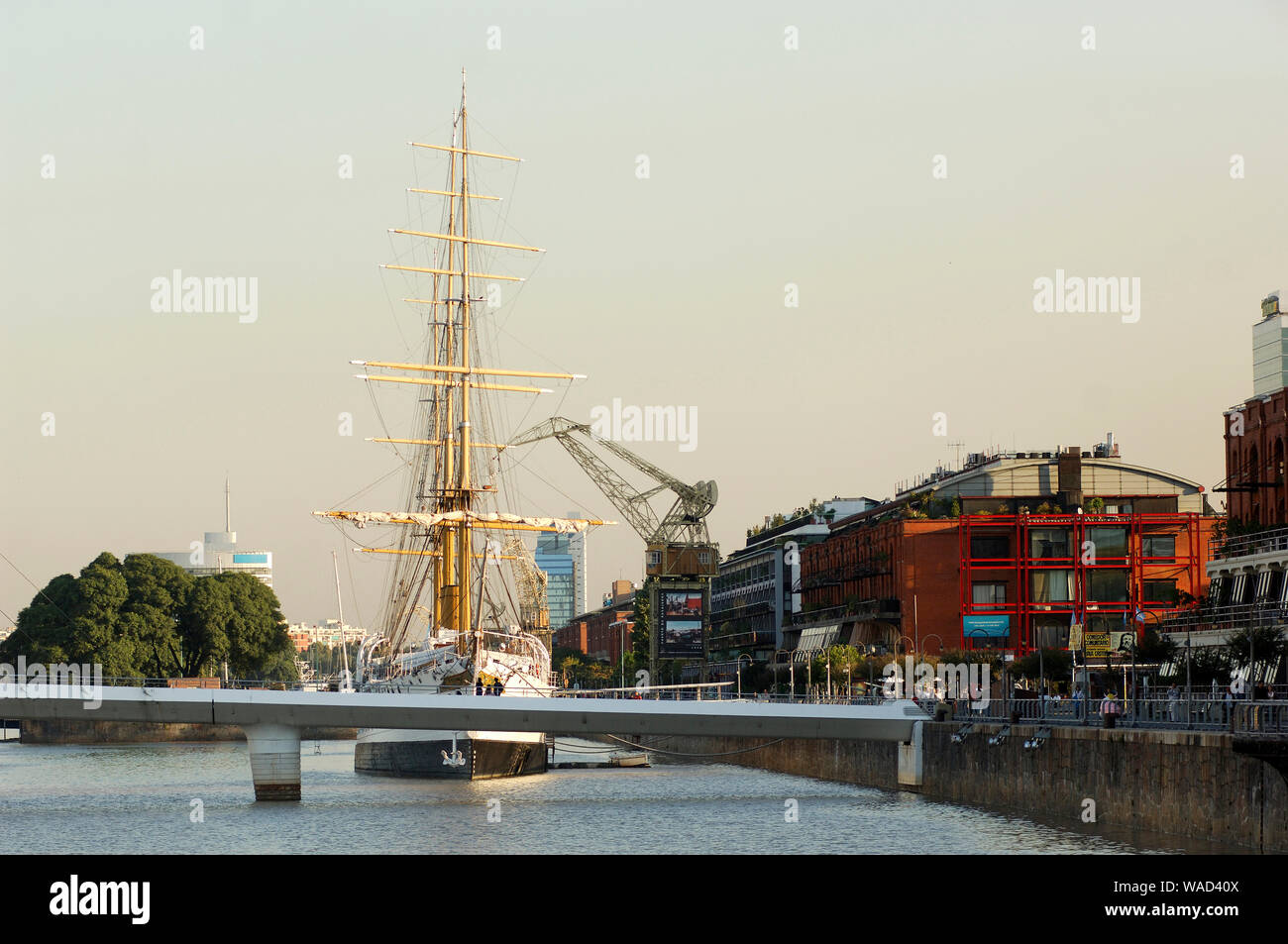 Boat at Dique, Dike, Puerto Madero, Buenos Aires, Argentina Stock Photo