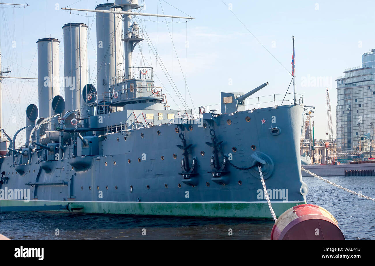 Russian Battleship Aurora, St. Petersburg, Russia. Stock Photo