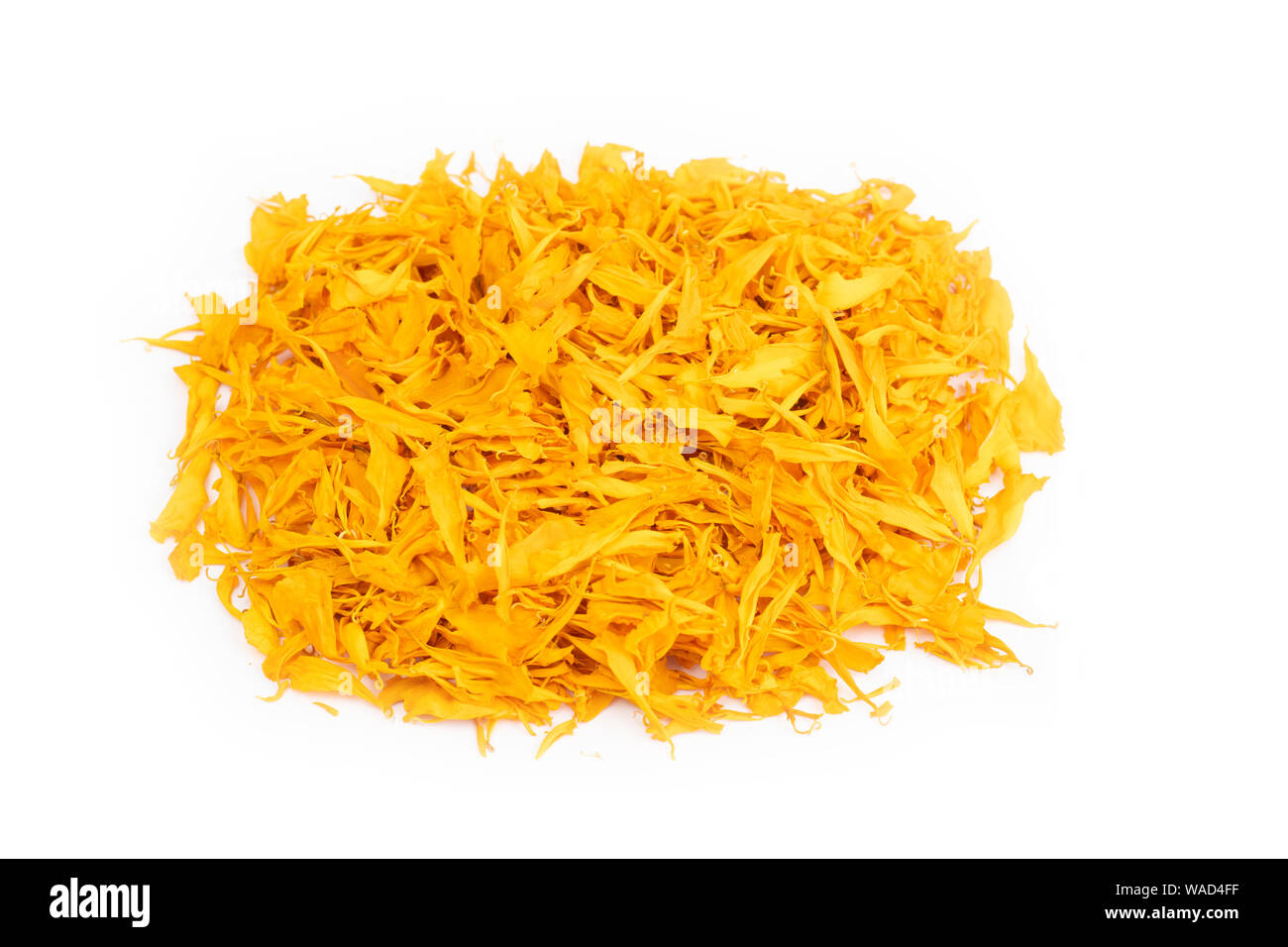 Dry marigold petal flowers isolated on white background. Herbal  tea from flowers of a marigold Stock Photo
