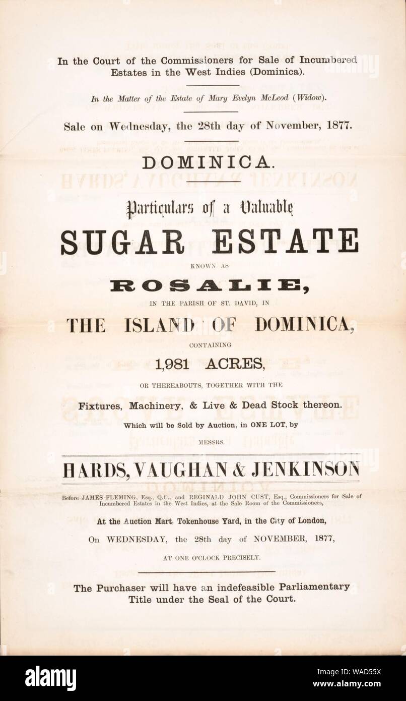 Dominica, particulars of a valuable Sugar Estate known as Rosalie, in