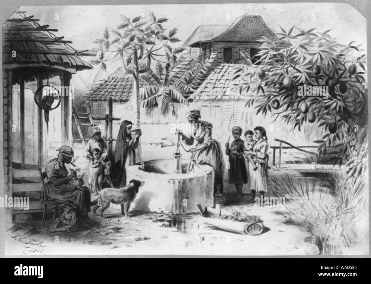 Dominican Republic, 1871)- Group of natives around a well in Samana City Stock Photo