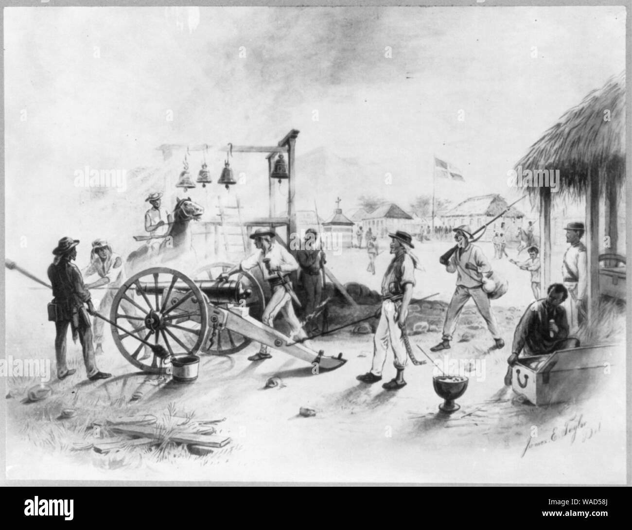 Dominican Republic, 1871)- Cabrals coming- firing of the alarm at Azua to call together the natives to repel invasion Stock Photo
