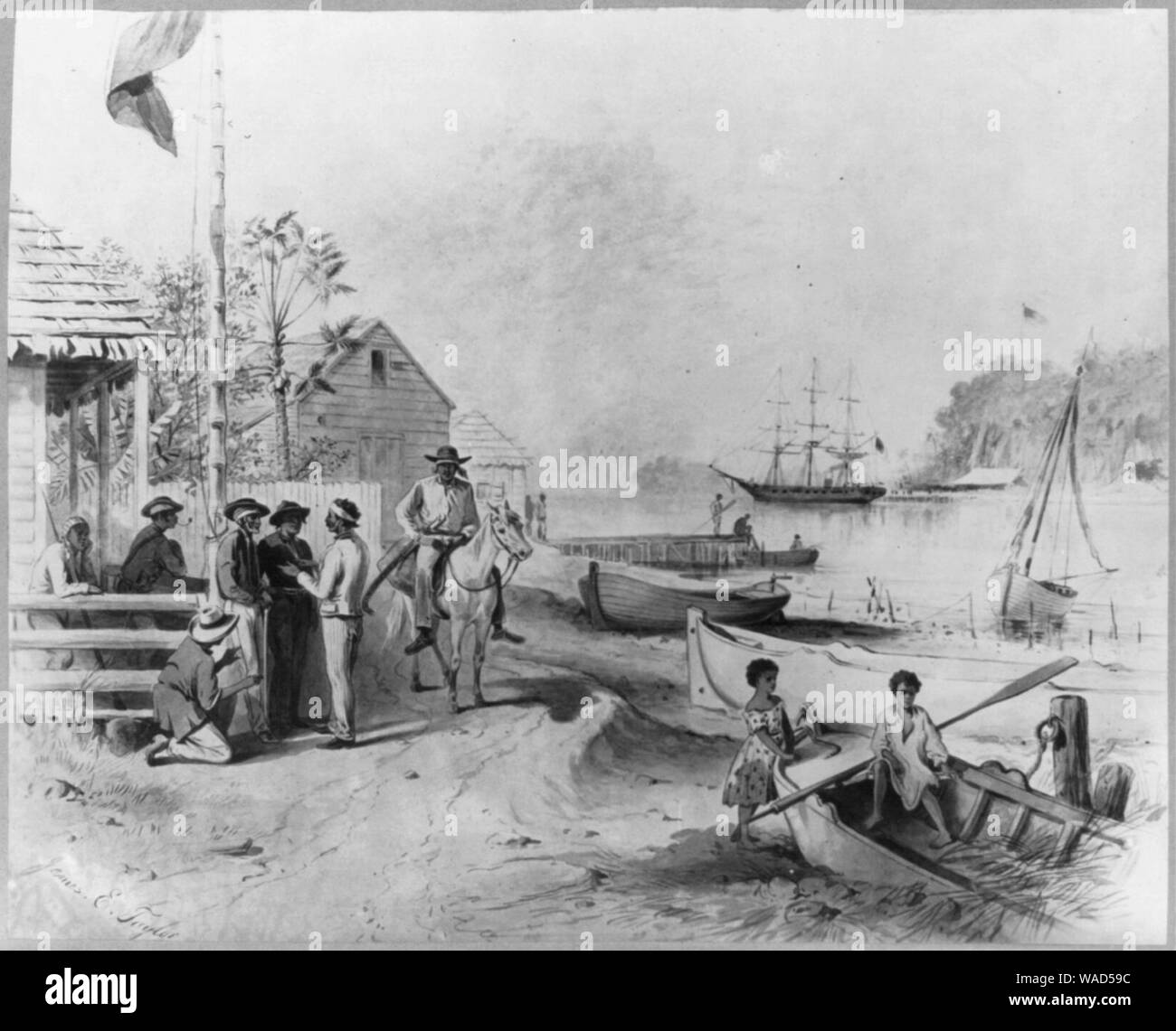 Dominican Republic, 1871)- View of Samana Bay, the U.S. Coaling Station, and Marciaq's store; city of Samana Stock Photo