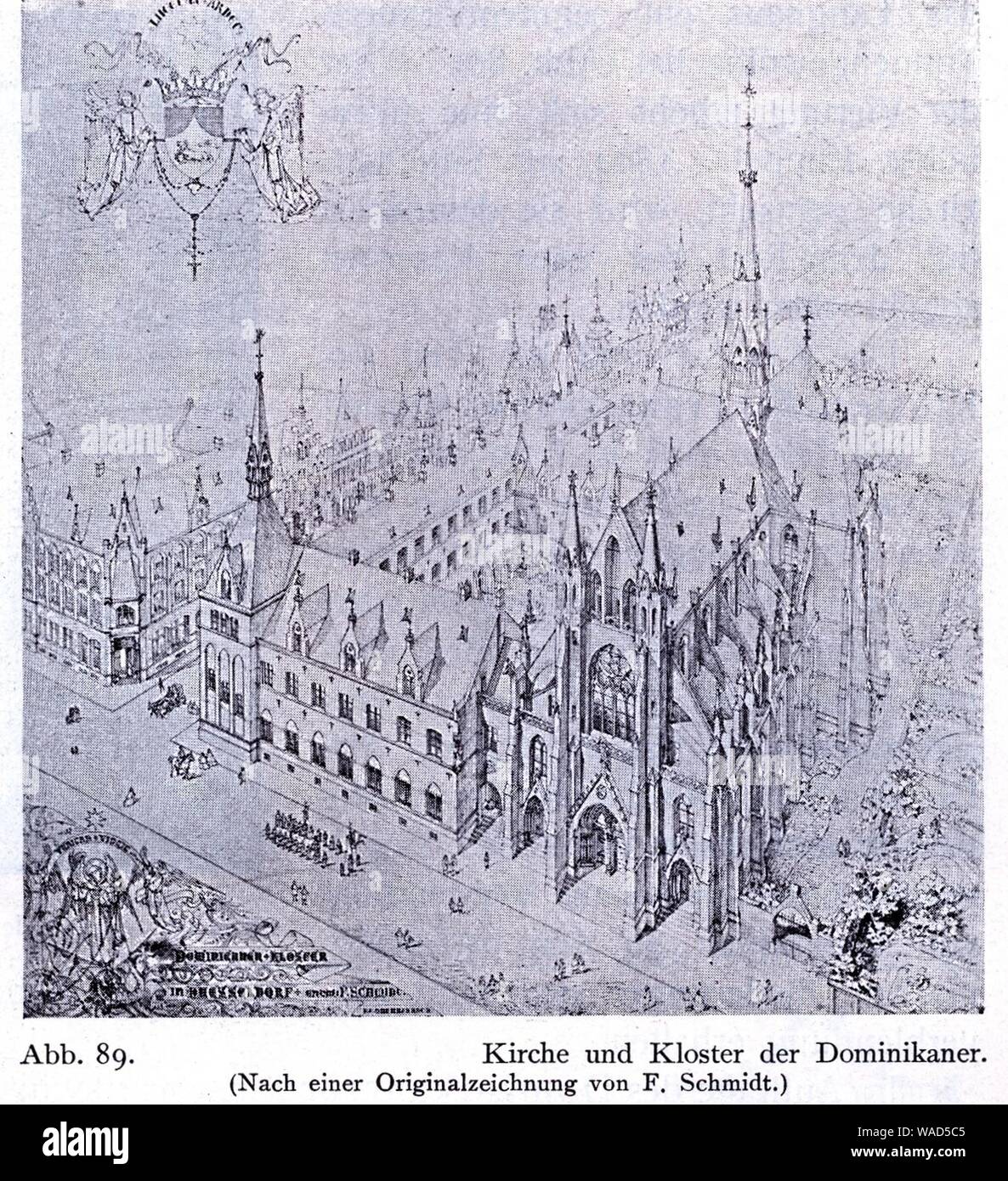 Dominikanerkloster an der Herzogstraße in Düsseldorf, 1867 bis 1887, Dombaumeister Friedrich von Schmidt aus Wien, Zeichnung. Stock Photo