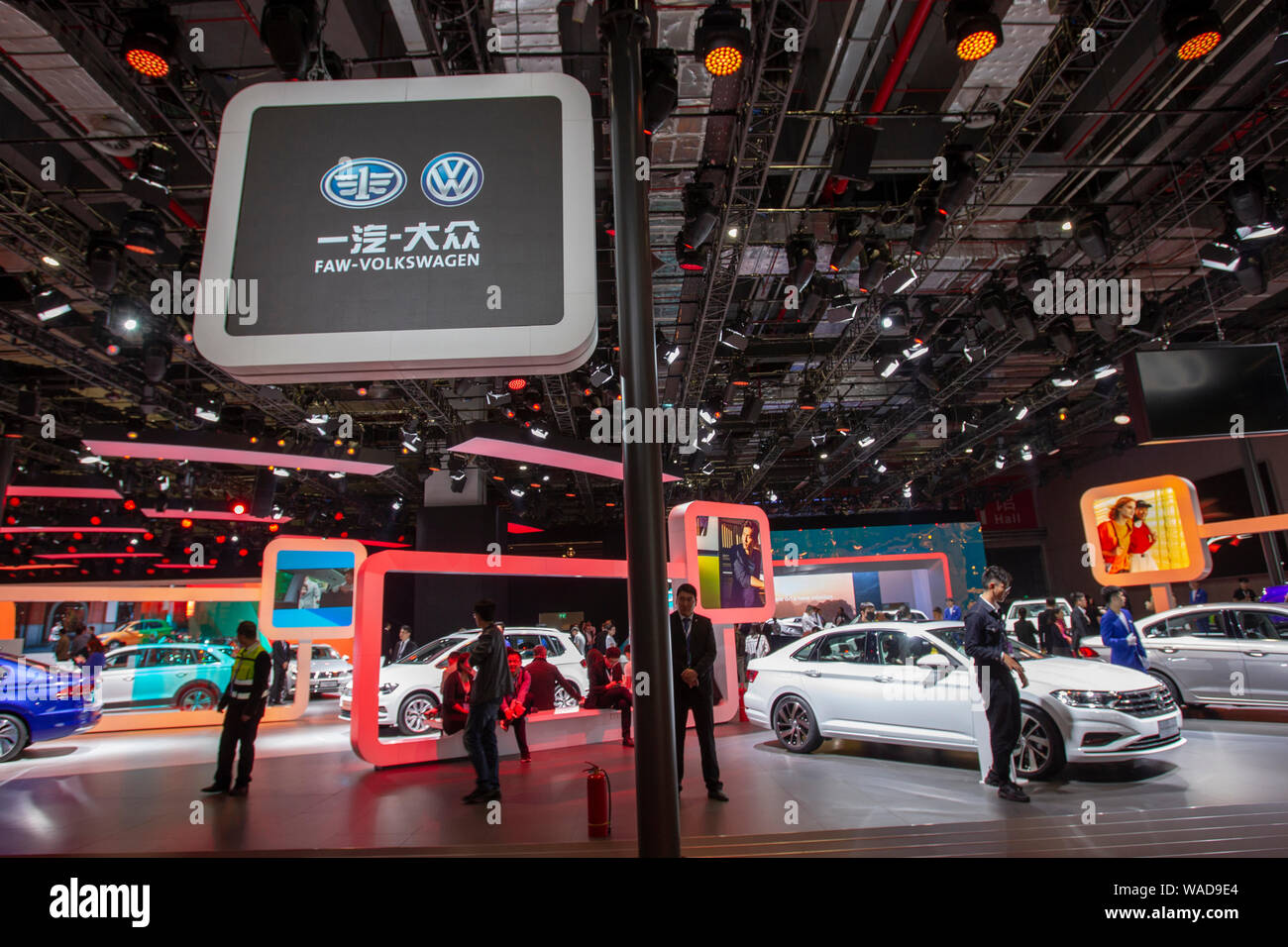--FILE--People visit the stand of Volkswagen Group during the 18th Shanghai International Automobile Industry Exhibition, also known as Auto Shanghai Stock Photo