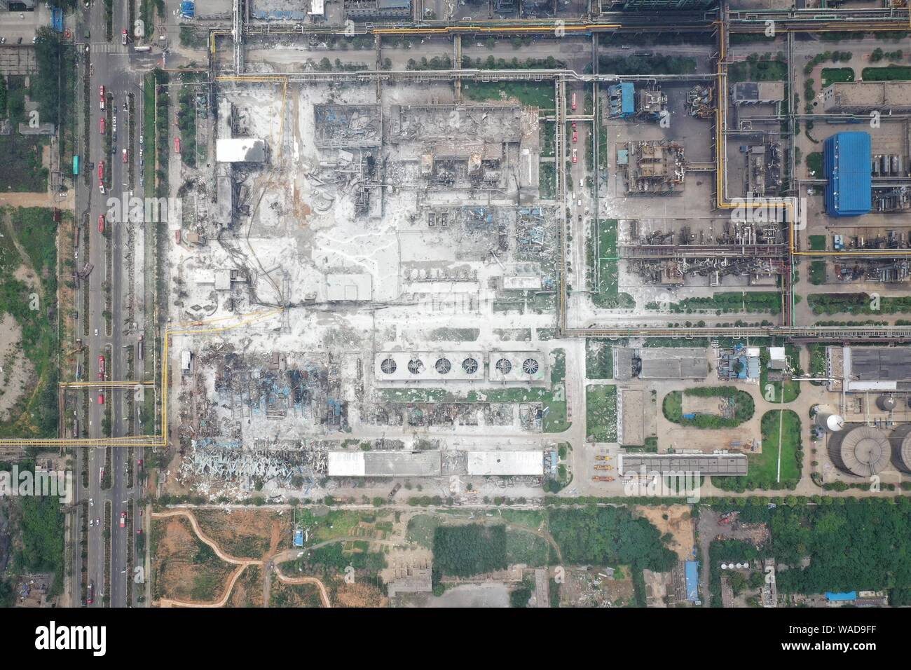 An aerial photo of damages caused by the explosion, which reportedly