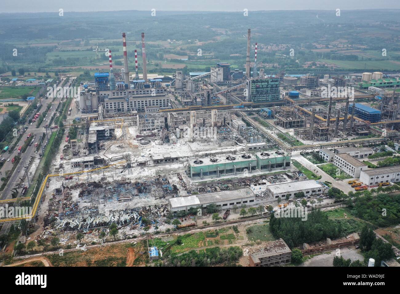 An aerial photo of damages caused by the explosion, which reportedly