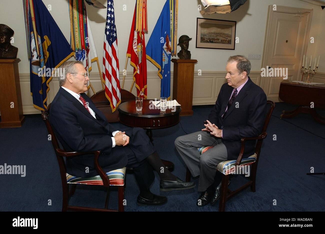 Donald Rumsfeld meets with Bill O'Reilly. Stock Photo