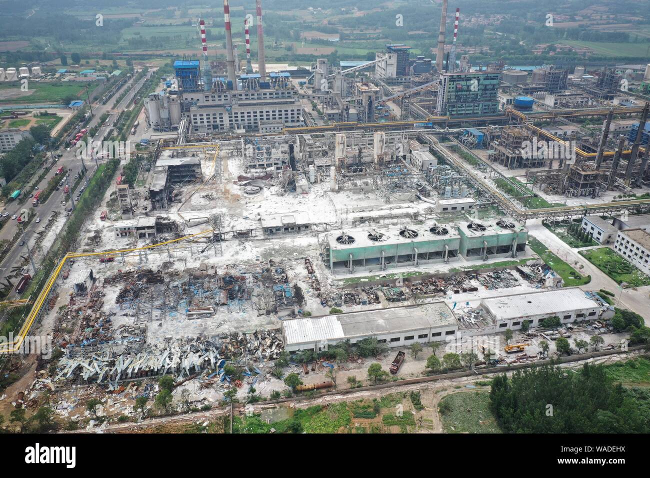 An aerial photo of damages caused by the explosion, which reportedly