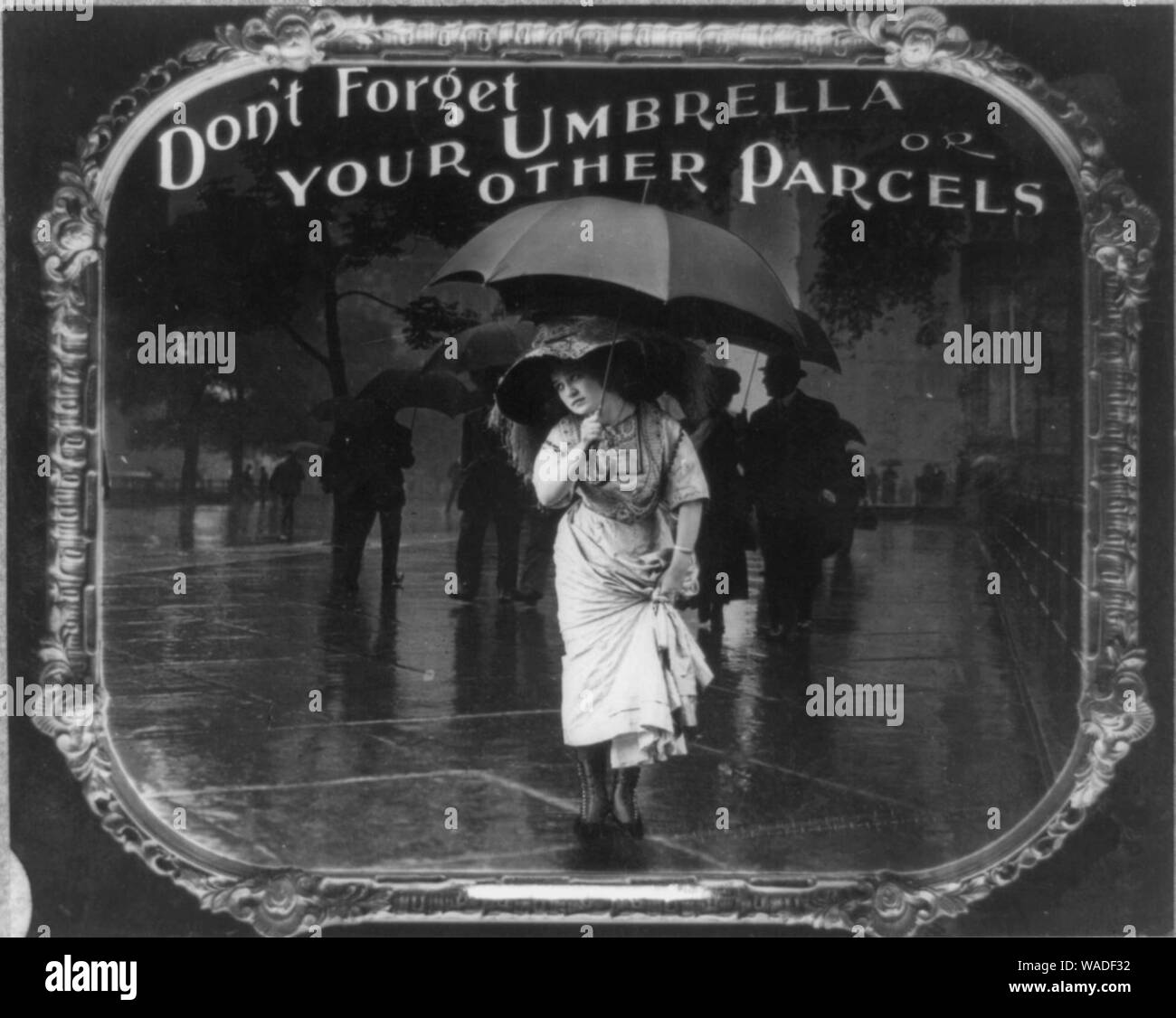 Don't forget your umbrella or other parcels Stock Photo