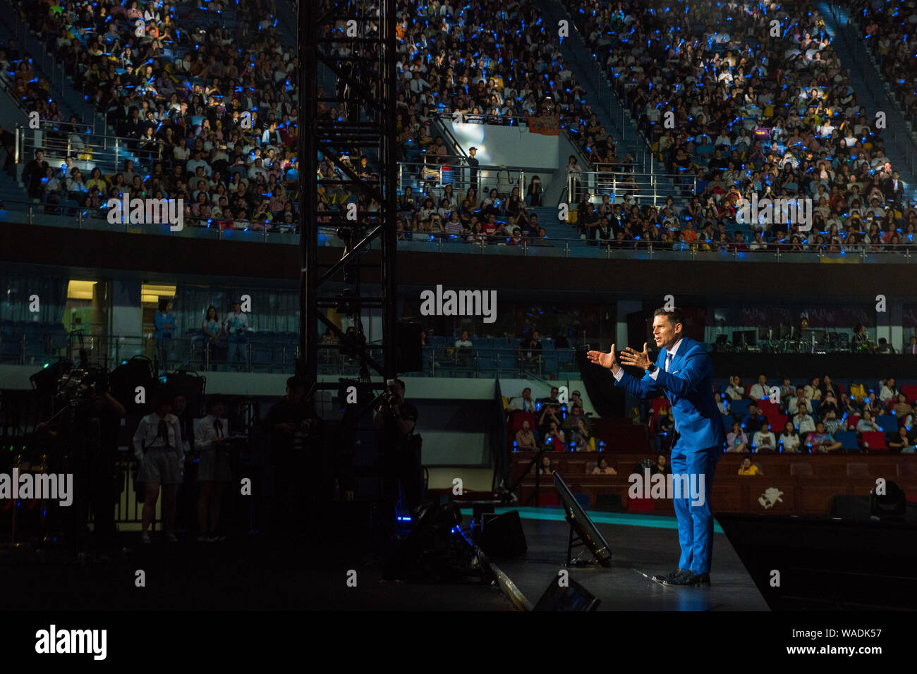 Nu Skin Enterprises president Ryan Napierski delivers a speech during an annual meeting in Shanghai, China, 13 July 2019. Stock Photo