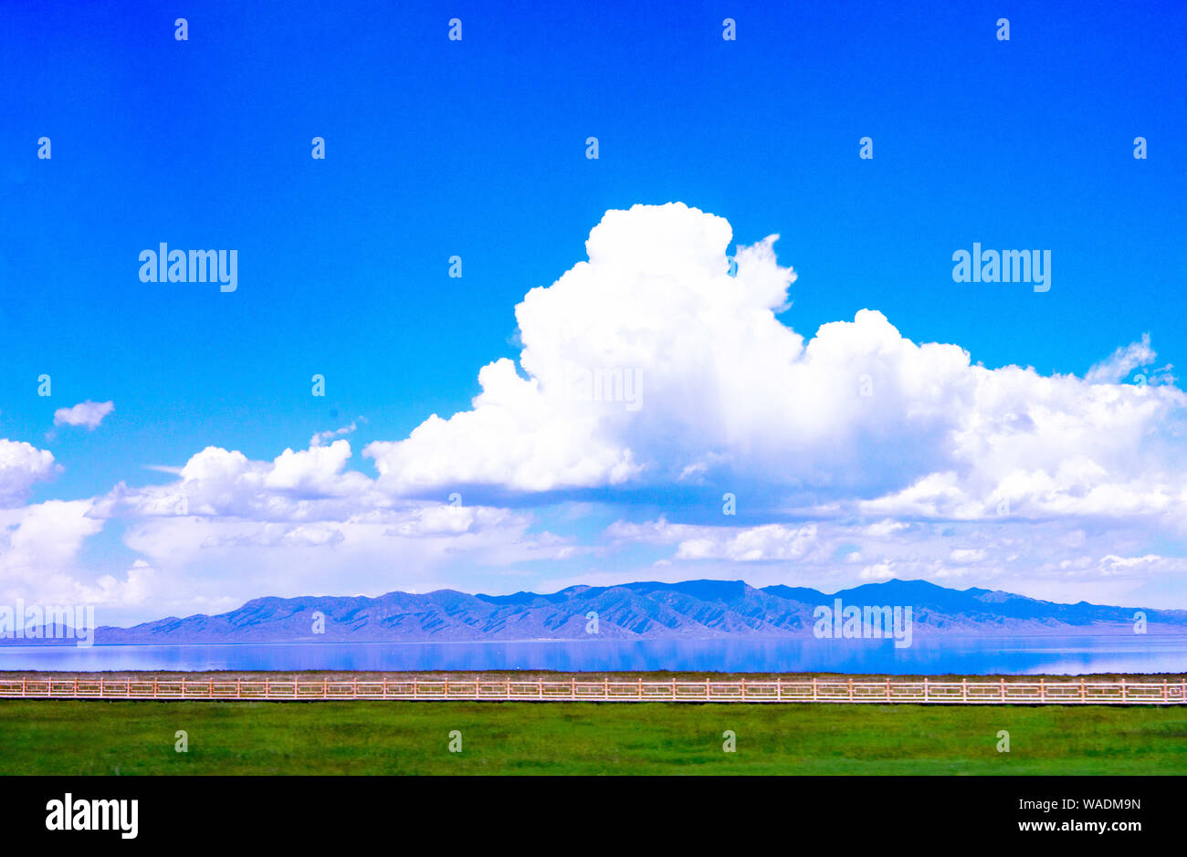 Lying in Bole city, Bortala Mongol Autonomous Prefecture, northwest China’s Xinjiang Uygur Autonomous Region, Sayram Lake wins a fame of “The last tea Stock Photo