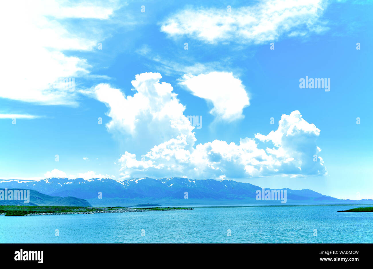 Lying in Bole city, Bortala Mongol Autonomous Prefecture, northwest China’s Xinjiang Uygur Autonomous Region, Sayram Lake wins a fame of “The last tea Stock Photo