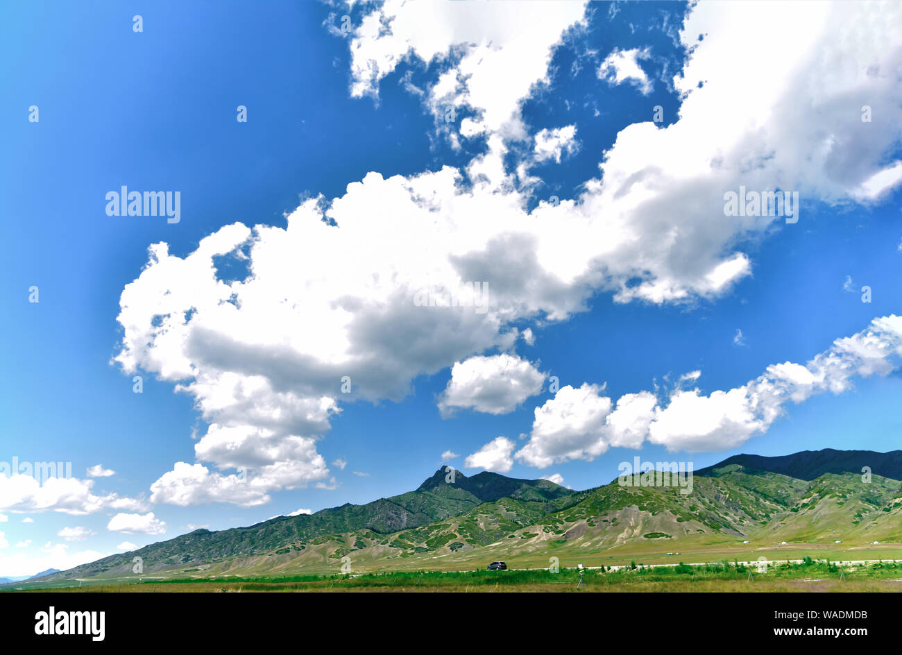 Lying in Bole city, Bortala Mongol Autonomous Prefecture, northwest China’s Xinjiang Uygur Autonomous Region, Sayram Lake wins a fame of “The last tea Stock Photo