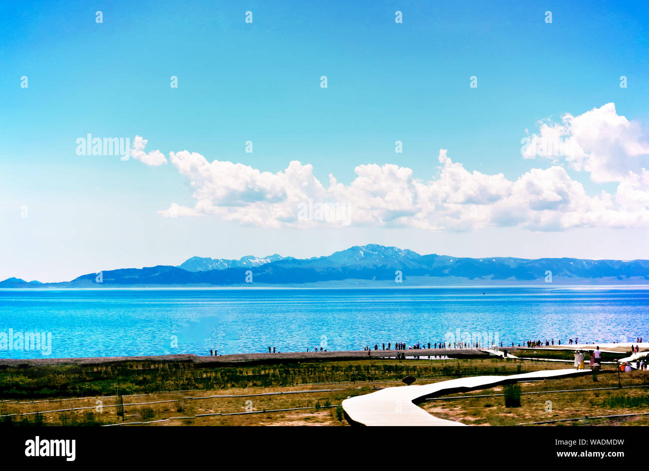 Lying in Bole city, Bortala Mongol Autonomous Prefecture, northwest China’s Xinjiang Uygur Autonomous Region, Sayram Lake wins a fame of “The last tea Stock Photo