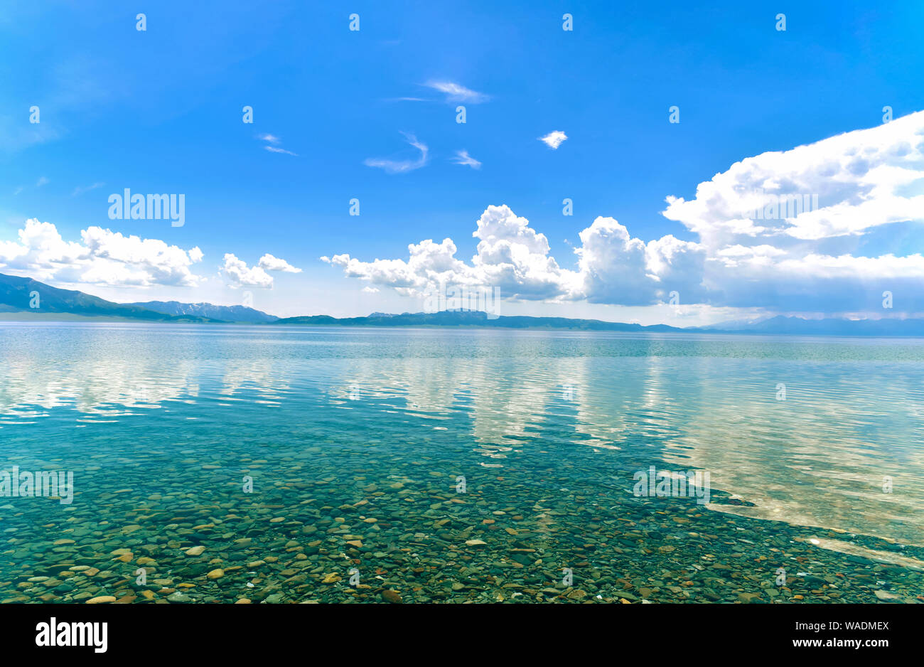 Lying in Bole city, Bortala Mongol Autonomous Prefecture, northwest China’s Xinjiang Uygur Autonomous Region, Sayram Lake wins a fame of “The last tea Stock Photo